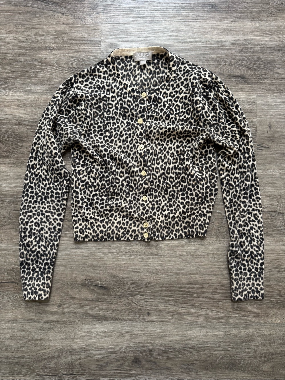 J Crew XS Featherweight cashmere shrunken cardigan panthera leopard 🐆